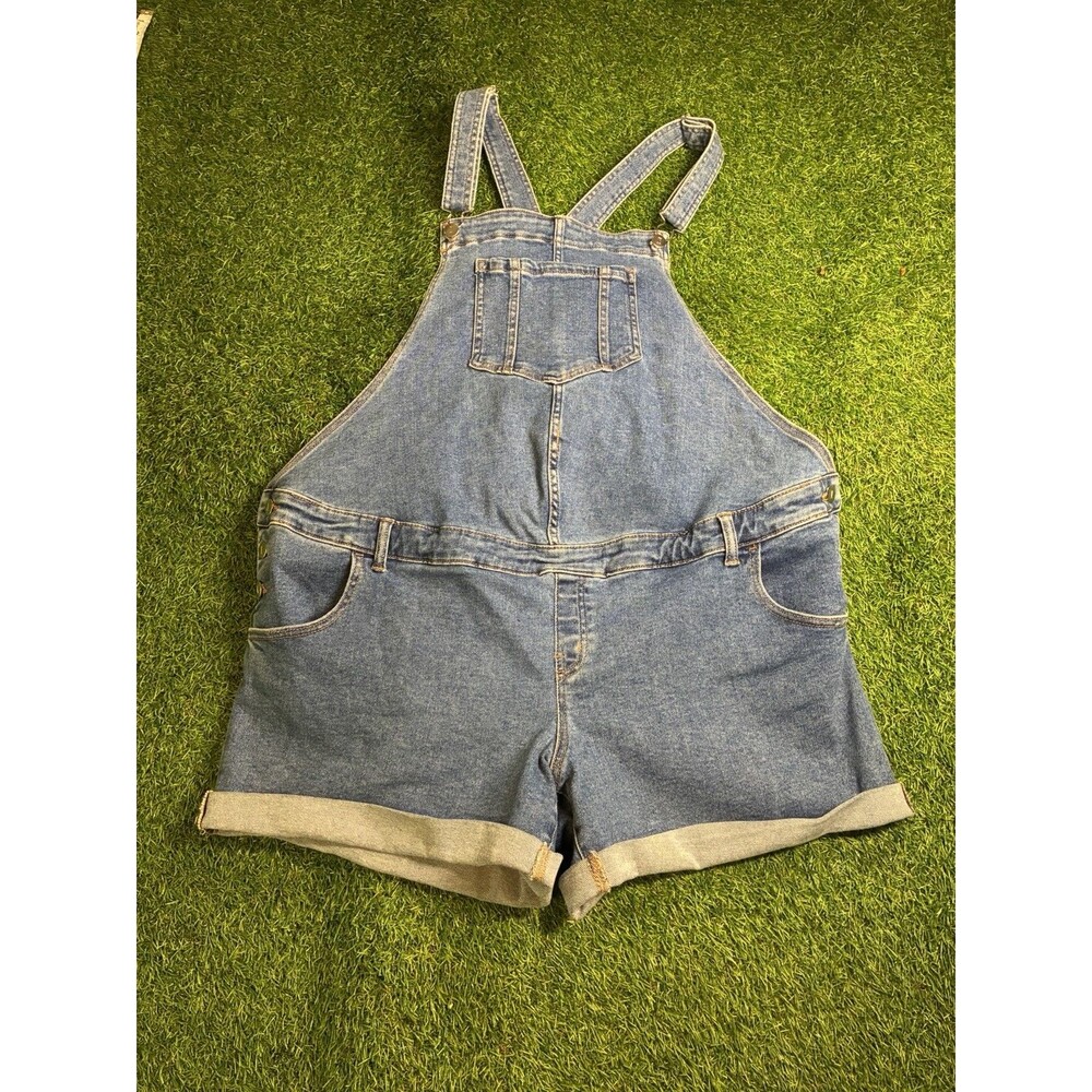 Isabel Maternity Denim Short Overalls Size 16 Stretch Rolled Cuff Shorts